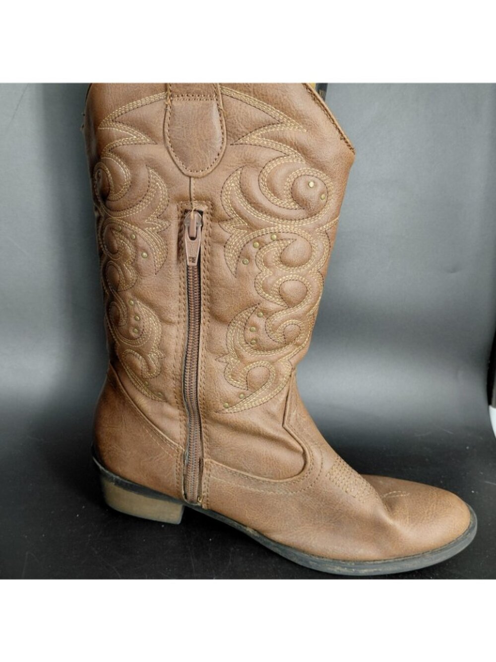 Cat & Jack Boots Girls Size 6 Brown Western Cowboy Studded Zip Mid Calf - Picture 4 of 13